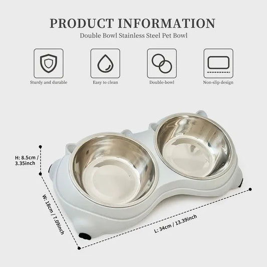 Dual Stainless Steel Pet Bowls Set - Non-Slip
