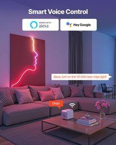 LED Neon Rope Light, 16.4 Ft, Flexible RGB-IC LED Strip Light, Control With App/Remote, Works With Alexa & Google Assistant, Music Syncing, Custom DIY Neon Flex Lights, For Bedroom Gaming Indoor