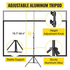Tripod Projector Screen With Stand 90 Inch 16:9 4K HD Projection Screen Stand Wrinkle-Free Height Adjustable Portable Screen For Projector Indoor & Outdoor For Movie, Home Cinema, Gaming, Office