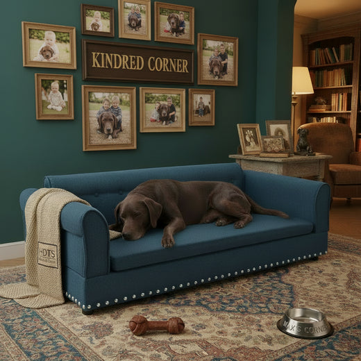 Kindred Corner Elevated Linen Pet Sofa — Dark Blue