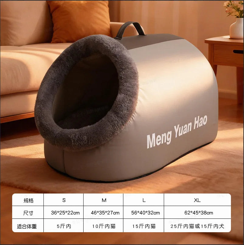 Winter Closed Cat Bed Leather Handheld Pet Bed Small Dog Bed Thickened and Fleece-Lined Warm Cat Sleeping Mat