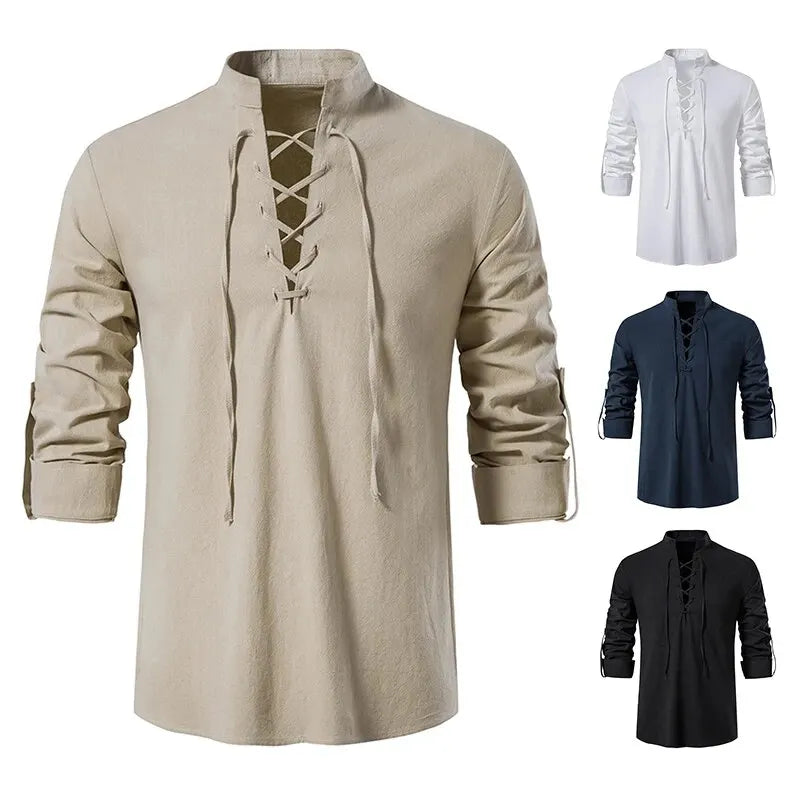 Vintage Cotton Linen V-Neck Shirt