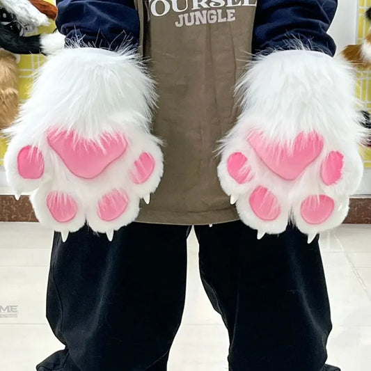 Squeaking Plush Cat Paw Gloves