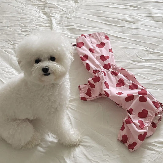 Ins multi in one waterproof heart-shaped cloud print pet raincoat Dog Model Cute Hooded Dog Clothes Mascotas Dog Costume