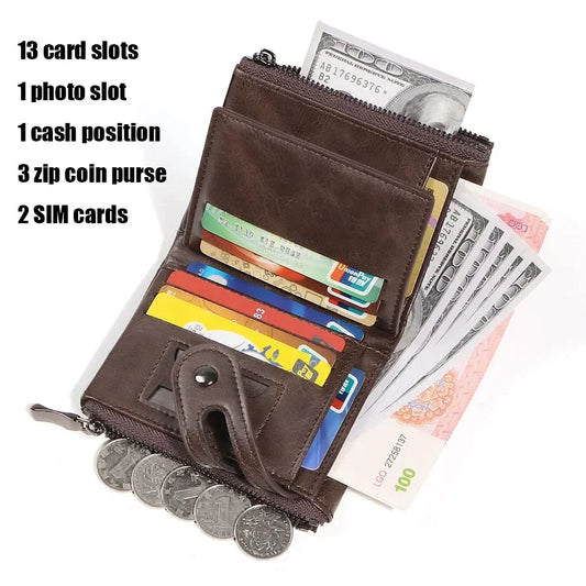 Vintage Leather Chain Wallet with RFID Protection