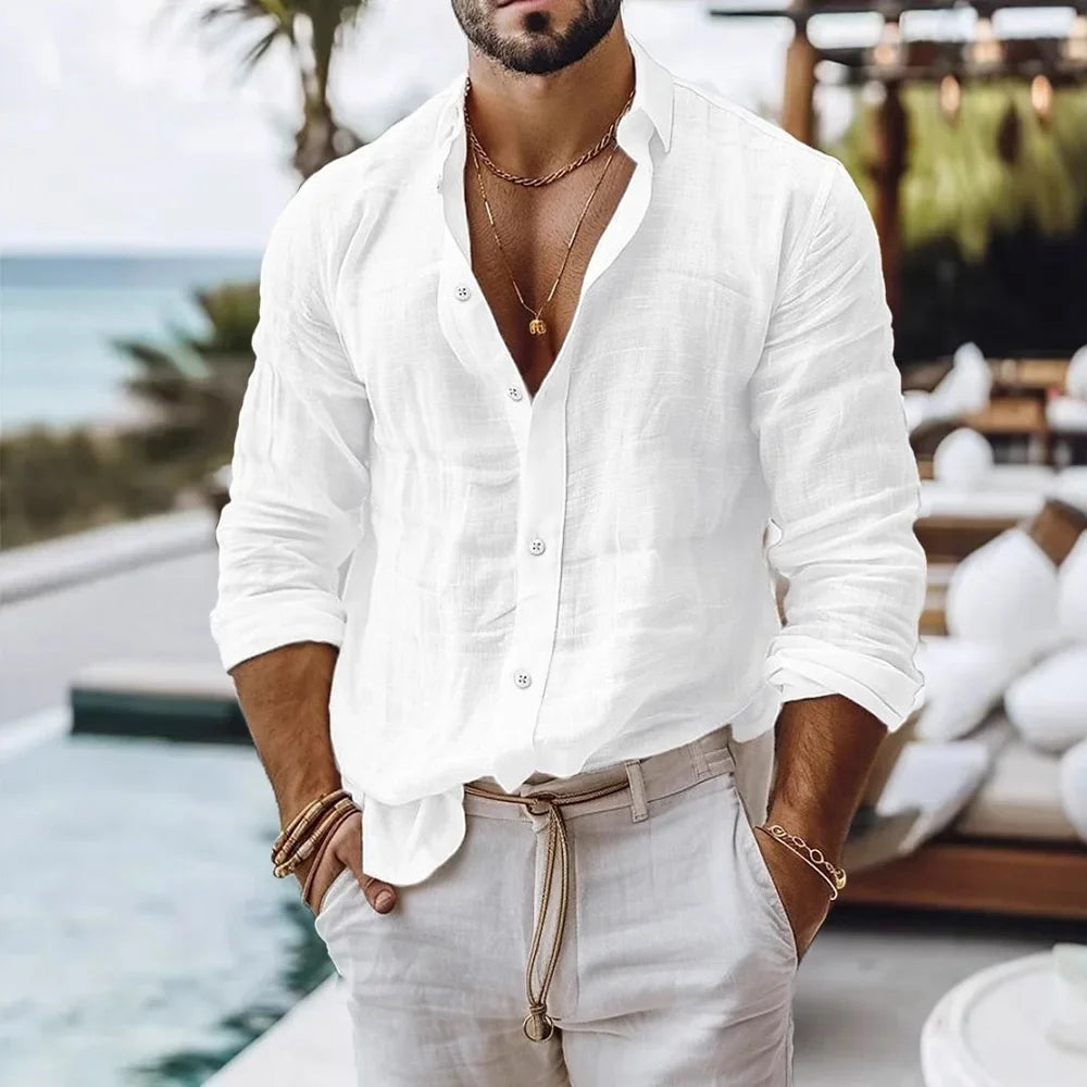 Casual Cotton Linen Button-Down Shirt
