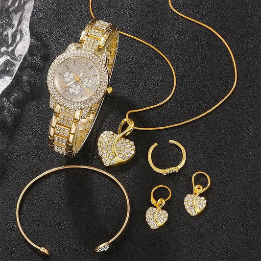 Women's Luxury Rhinestone Jewelry & Watch Set