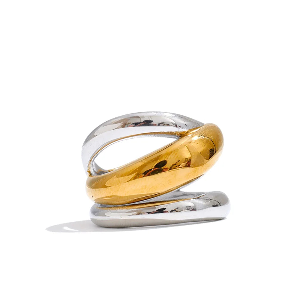 Yhpup Size 678 New Stainless Steel Layered Geometric Cast Statement Ring Rust Proof Metal Texture Attractive Women Jewelry