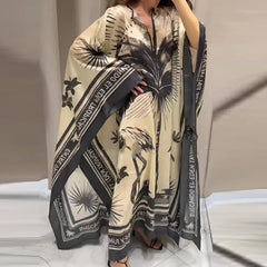 Half Batwing Sleeve Fashion Chic Maxi Dress, Women Spring Summer O Neck Vintage Party Dress, 2025 Loose Patchwork Ladies Dresses