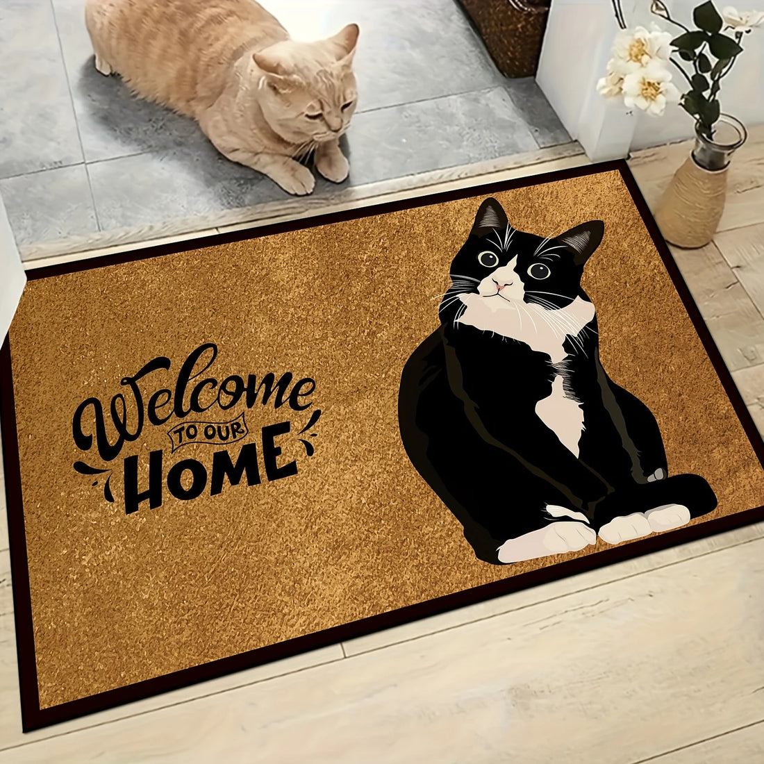 Cartoon Black Cat Welcome Doormat