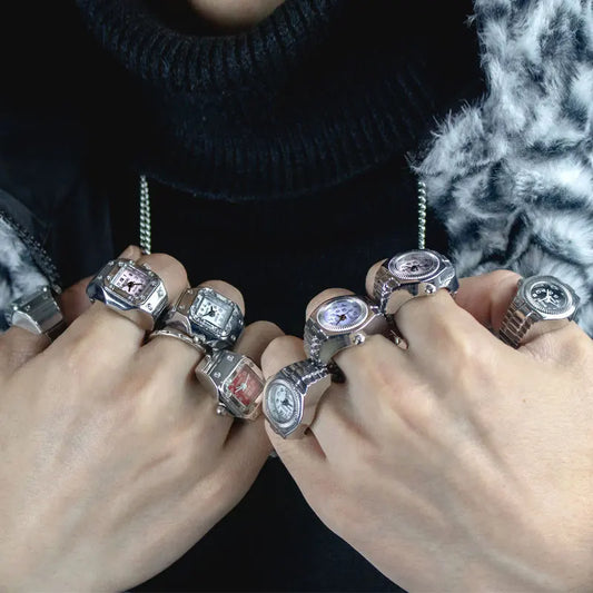 Vintage Y2K Finger Watch Rings for Women Men Elastic Stretchy Roman Quartz Mini Watches Rings Punk anillos Gift