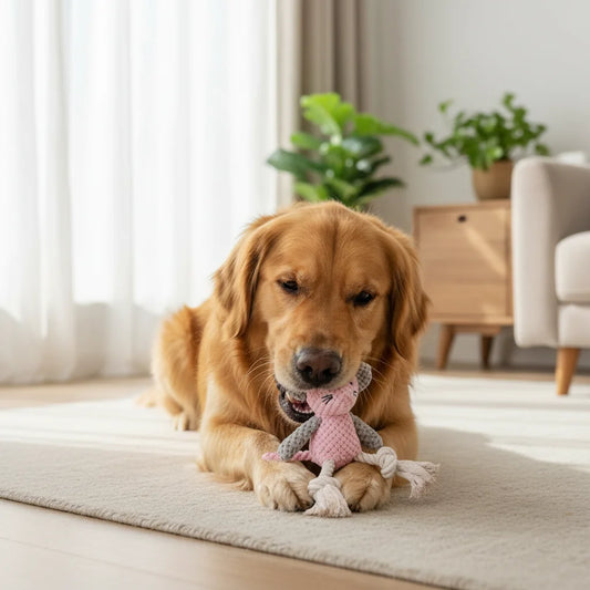 Plush Squeaky Mouse Dog Toy with Cotton Rope Knot - Interactive Self-Play Boredom Relief Pet Chew Toy