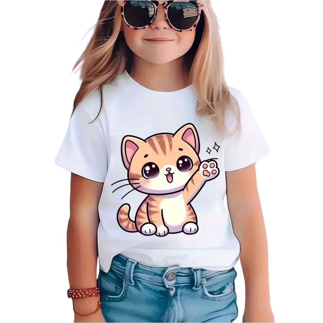 Kids Cartoon Cat Graphic T-Shirt