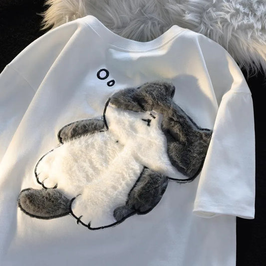 Kawaii Sleeping Cat Embroidered T-Shirt
