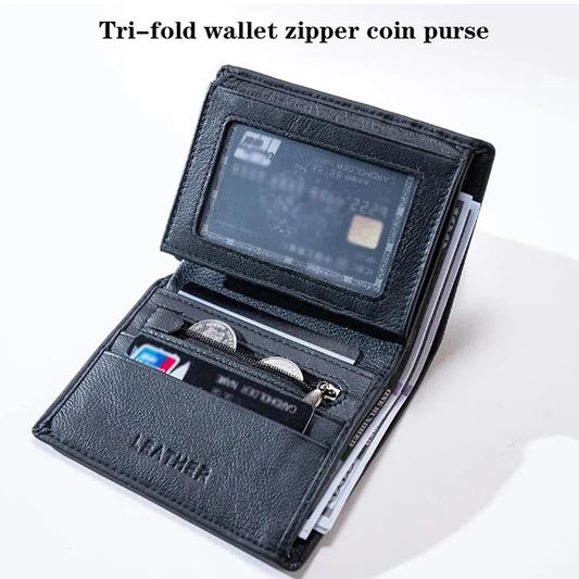 Genuine Leather Vertical Bifold RFID Wallet
