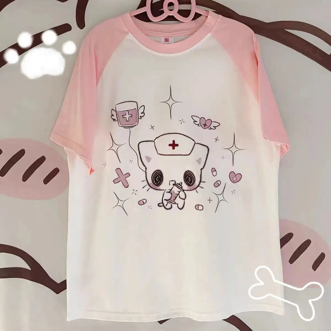 Japanese T Shirts for Women Cat Cute Print Camisetas Casual Fashion Summer Tees 2025 Ropa Mujer Short Sleeve O-neck Y2k Tshirt