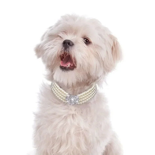 4-Row Rhinestone Pearl Pet Collar Necklace