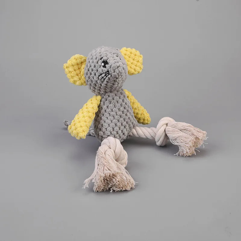 Plush Squeaky Mouse Dog Toy with Cotton Rope Knot - Interactive Self-Play Boredom Relief Pet Chew Toy