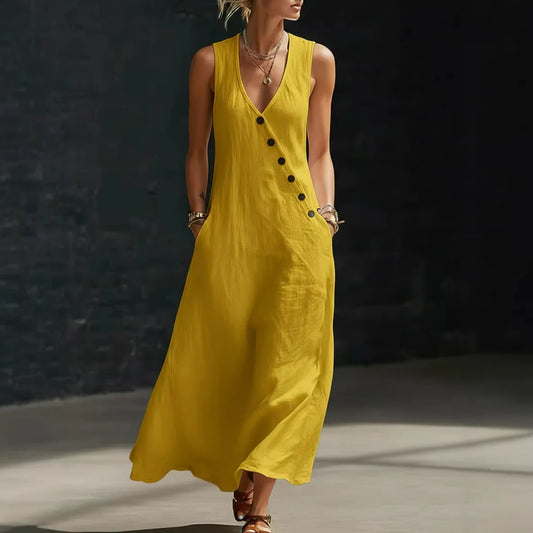 Casual Sleeveless Loose Maxi Dress Women Summer 2026 Fashion Solid Color V-neck Holliday Long Dresses Elegant