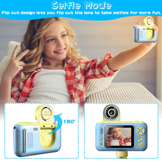 1Pc Kids Digital Camera With Flip Lens Children Video Camcorder Christmas Toy Birthday Gifts With Tripod 2.4in Screen 32G MMC Card For 3-10 Year Old Boys Girls