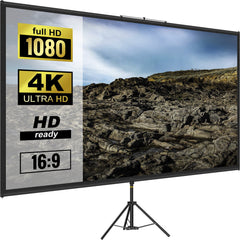 Tripod Projector Screen With Stand 60 Inch 16:9 4K HD Projection Screen Stand Wrinkle-Free Height Adjustable Portable Screen For Projector Indoor & Outdoor For Movie, Home Cinema, Gaming, Office