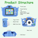 Pink-Blue Options -- 1Pc Dinosaur Kids Selfie Camera Cartoon Camera 48MP 1080P HD Digital Camera With Cartoon Case Card Reader 32G MMC Card For Boys Girls Above Aged 6 Years Old