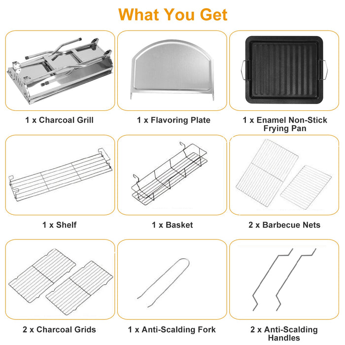 1Pc Foldable BBQ Grill For Outdoor Picnic Portable Charcoal Barbeque Grill Stainless Steel BBQ Grill For Picnic Camping Yard Cooking Fedex Shipping