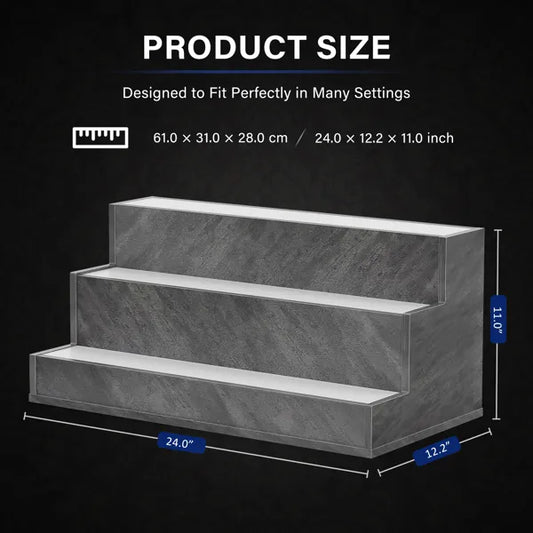 LED Lighted Liquor Bottle Display Shelf, 24 Inch Bar Display Shelf, DIY Illuminated Bottle Shelf With App & Remote Control, 3 Step Freestanding Holding Bottles For Home Bar, Party, Grey