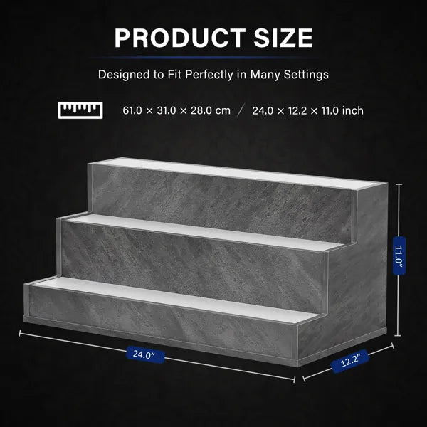 LED Lighted Liquor Bottle Display Shelf, 24 Inch Bar Display Shelf, DIY Illuminated Bottle Shelf With App & Remote Control, 3 Step Freestanding Holding Bottles For Home Bar, Party, Grey