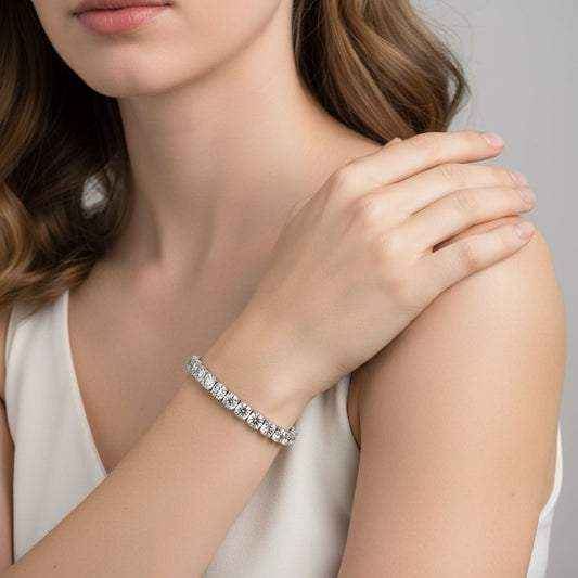 Moissanite tennis bracelet wrist shot
