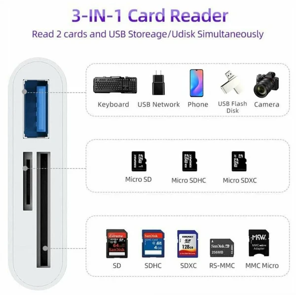 USB C 3 In 1 Hub Converter Type-C Adapter SD Card Reader For MacBook Pro Laptop