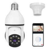 1Pc E27 WiFi Bulb Camera 1080P FHD WiFi IP Pan Tilt Security Surveillance Camera With Two-Way Audio Full Color Night Vision Flood Light Motion Tracking Siren Function APP Control