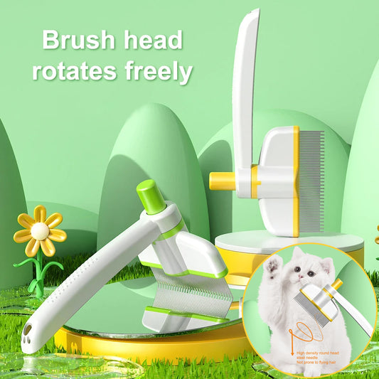 Self-cleaning grooming comb with fine retractable bristles that release collected pet fur.