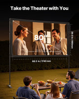 Projector Screen With 2 Stands 80 Inch 160° Wide Angle 4K HD 16:9 Movie Screen