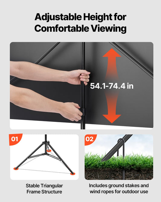 Tripod Projector Screen With Stand 80 Inch 160° Wide Angle 4K HD 16:9 Screen