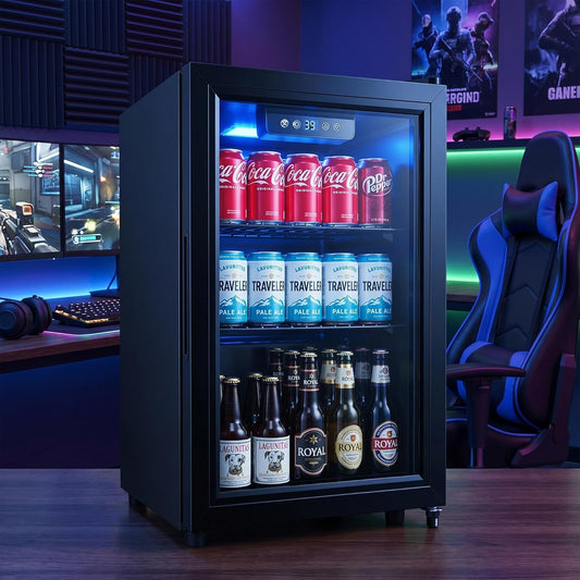 1.8 Cu Ft Beverage Refrigerator, 70 Can Mini Fridge With Glass Door, Digital Temperature Control, Adjustable Shelves, Quiet Cooler For Beer Soda Wine, Office Dorm