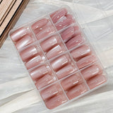 144Pcs Pink Cat Eye Press On Nails Short Square Glitter Pink Acrylic Fake Nail Tips Full Cover Wearable Women False Nails Patch#