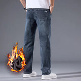 Men's loose straight leg jeans retro washed elastic casual pants suitable for all seasons versatile pants