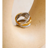 Yhpup Size 678 New Stainless Steel Layered Geometric Cast Statement Ring Rust Proof Metal Texture Attractive Women Jewelry