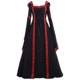 Vintage Medieval Maxi Dress for Women Gothic Bandage Flare Sleeve Floor Length Dress Lady Elegant High Waist Square Neck Dresses