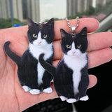 Simulated Cat Pendant Car Rearview Mirror 2D Flat Acrylic Pendant Car Keychain Phone Handbag Kitten Decoration Hanging Ornament