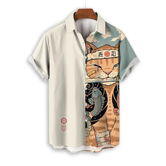 Men's Samurai Cat 3D Printed Shirt