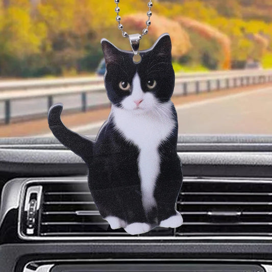 Simulated Cat Pendant Car Rearview Mirror 2D Flat Acrylic Pendant Car Keychain Phone Handbag Kitten Decoration Hanging Ornament