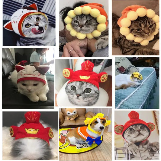 Halloween Funny Pet Cat Cap Costume Warm Rabbit Hat ，New Year Party Pet Dog Christmas Cosplay Accessories Photo Props Headwear