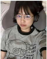 I Am A Cat Letter Print Summer Tops Women Vintage Kawaii Tshirt Simple Harajuku T-shirts Y2k Aesthetic Casual Gray Cute Tees