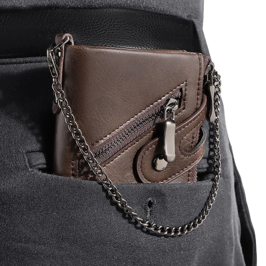 Vintage Leather Chain Wallet with RFID Protection