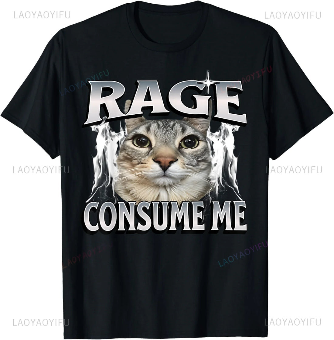 The Anger Consumed Me, Silly Cat Memes, The Hilarious Print T-shirts and The Black Crew-neck, Short-sleeved Outfits