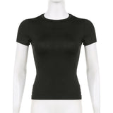 Basic Solid Crop Top Short Sleeve Crewneck Skinny T-shirt Summer Casual Tee for Women Y2K Vintage Top Harajuku Streetwear