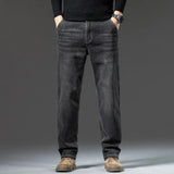 Men's loose straight leg jeans retro washed elastic casual pants suitable for all seasons versatile pants