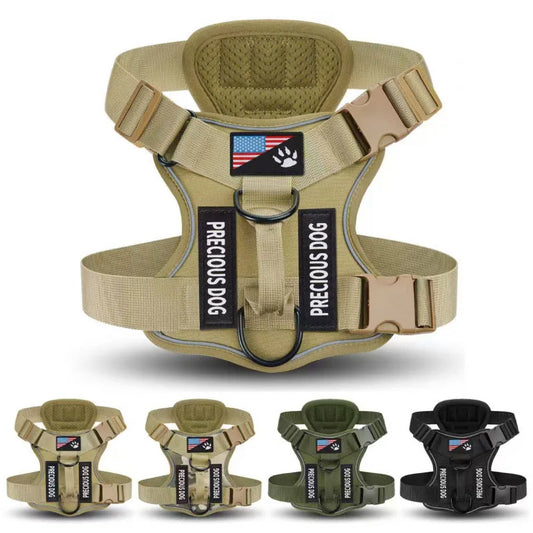 Anti-Pull Tactical Dog Harness with Night Reflective Strips Heavy-Duty Military-Grade Vest-Style Leash for Medium Large Dog